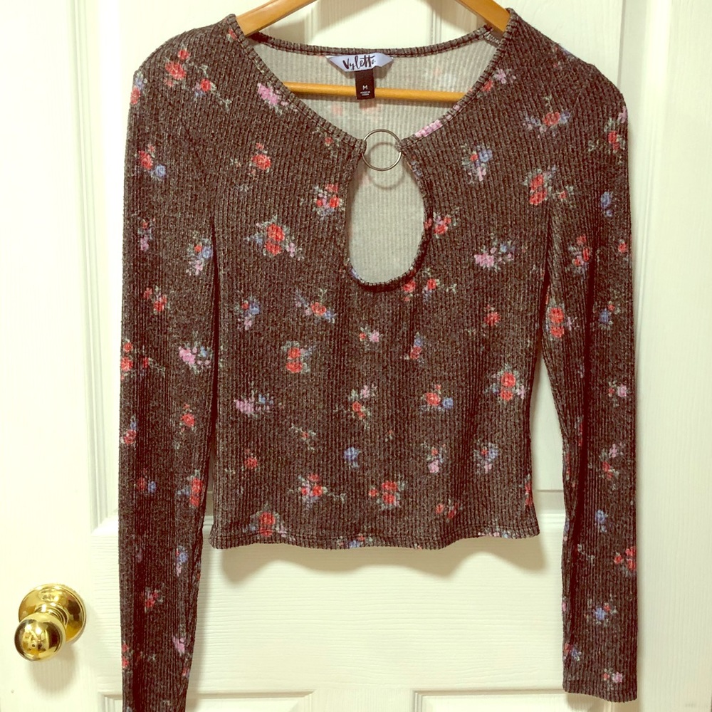 VYLETTE Womens Floral Long Sleeves Top, Medium
